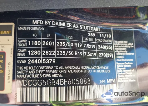 2011 Mercedes-Benz Glk 350 z USA, uszkodzony, nr VIN WDCGG5GB4BF605888